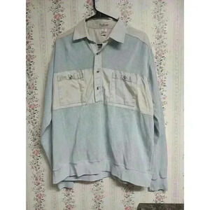 Vintage Norm Thompson Polo Shirt Men SZ Large Blue Pockets Banded Waist 80s